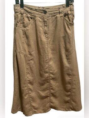 Isabella Bird 100% Linen Maxi Skirt Size 6 Brown A-Line Pockets